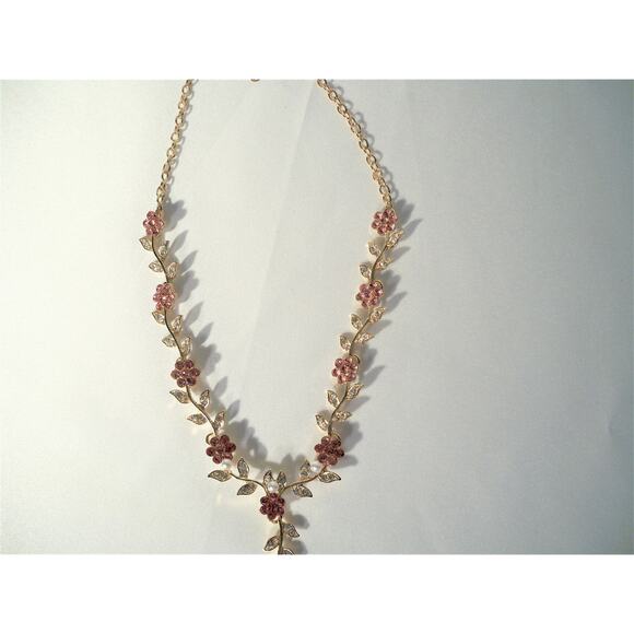 Pink floral vine rhinestone necklace set, wedding MOB prom formal necklace set - Picture 4 of 6